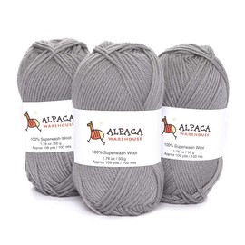 100% Pure Wool Yarn Superwash Set of 3 Skeins (150 Grams) DK Weight - Sourced Directly from Peru - Heavenly Soft and Perfect for Knitting and Crocheting (Ash Gray)