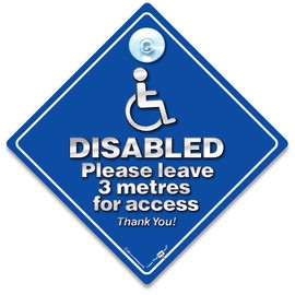 DISABLED Please leave 3 Metres for Access Car Sign, Disability Awareness Sign For Disabled Driver or Wheelchair User, Disability Car Sign 14cm x 14cm