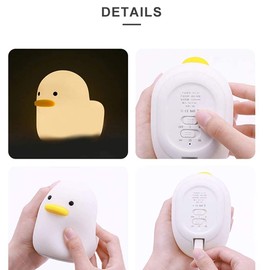 BFYCHYC Home Duck Night Light Cute Animal Silicone Nursery Rechargeable ABS+PC Table Bedside Lamp Timer Setting with Touch Sensor for Bedroom Breastfeeding Kid Home Decoration White HL-16