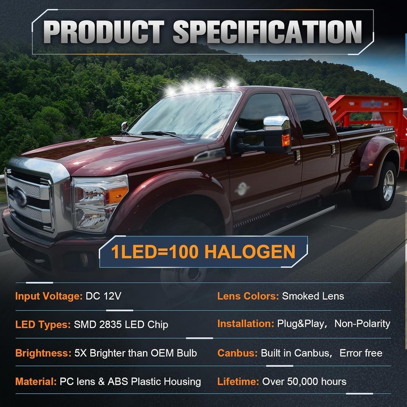 HOCOLO 5x Smoke Lens Rooftop Cab Clearance Light, Roof Top