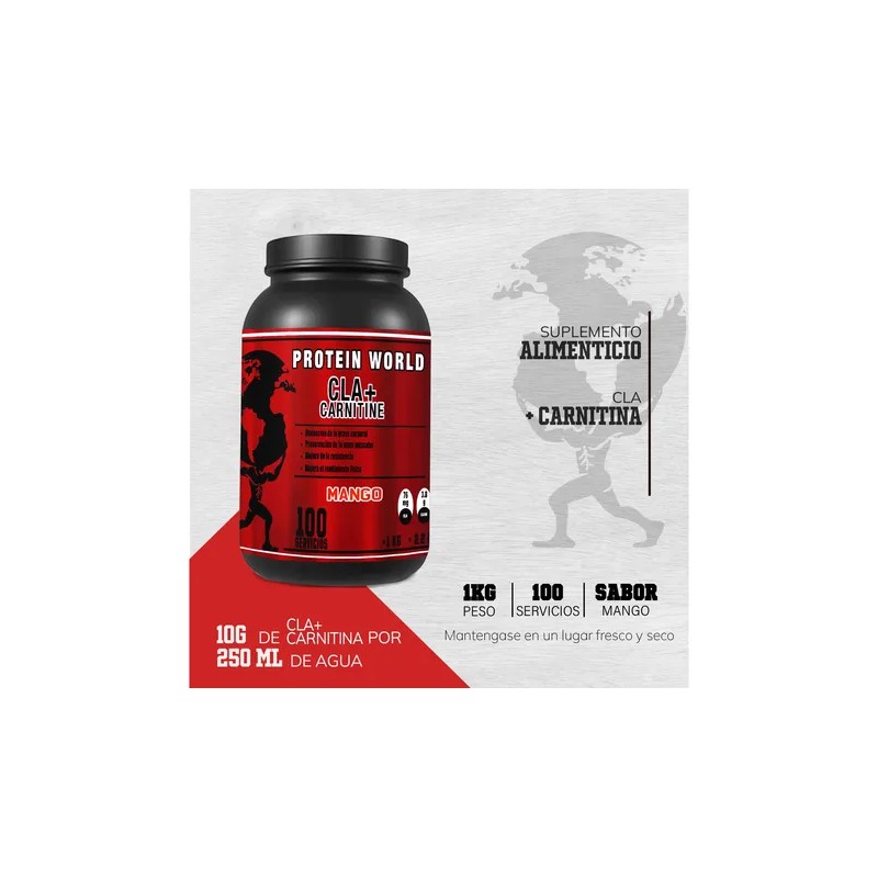 Aminoácidos Cla - Carnitina Protein World 1kg 100servicios