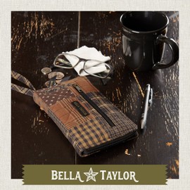 Bella Taylor Wrist Strap Wallet for Women | Multi Card Zip Around Wallet with RFID Protection and Wristlet Strap | Quilted Cotton Ironstone Black and Brown Patchwork