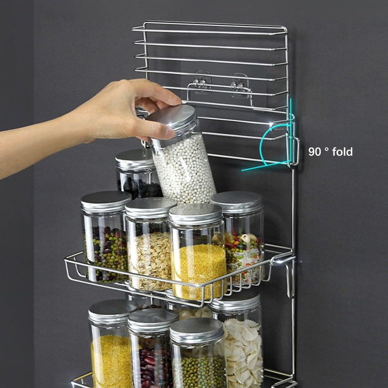 Stainless Steel Folding Storage Rack with Hook and Non Punching
