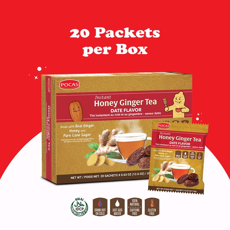 Pocas Honey Ginger Instant Tea Powder, Date Flavor 2-Pack, Ginger
