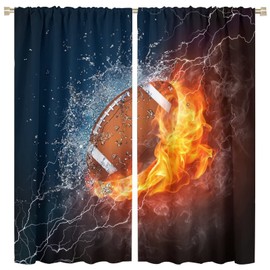 JESTRONRY Sports Curtains,American Rugby Football Flame Sports Theme Cool Modern Style Blackout Rod Pocket Window Drapes for Living Room Kids Teens Boys Bedroom Home Decor W52xL84in