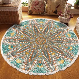 Large Rug 4ft Round Area Rug Boho Starfish Rug Multicolour Pattern Carpet Ultra Soft Easy Care Ideal for High Traffic Areas in Living Room Bedroom Dining Room Kids Room Playroom 120, 307120