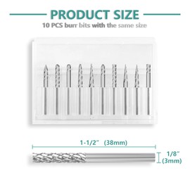 CATITO Carbide Burr Set Die Grinder Bit, 10Pcs 1/8" Shank Double Cut Carbide Rotary Burr Set for Steel, Wood and Metal Working, Engraving, polishing and Cleaning.