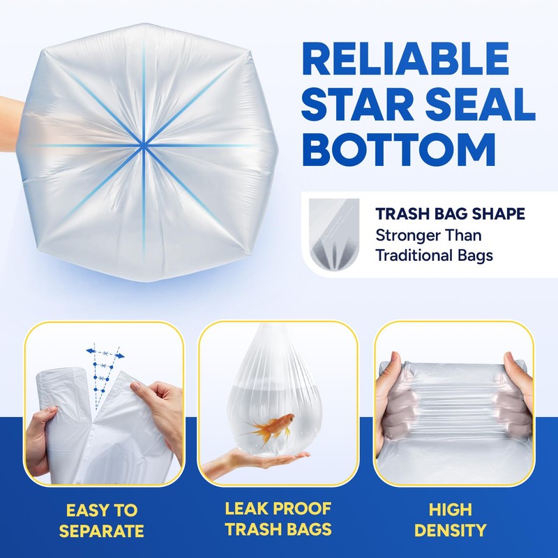 PLASTIC PRINCE 40-45 Gallon Trash Bags, Clear Trash Bags 40"W