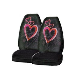 A Set of 2 Universal-fit Front Bucket Seat Cover - Optic Art Love Hearts Pink and Red