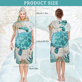 Rowjoy Beach Towel Poncho, Surf Poncho for Women and Men, Ocean Animal Print Microfibre Beach Towel, Bath Poncho, Beach Towel with Hood, Quick-Drying Poncho for Beach Swimming (H3 – 75 x 110 cm)