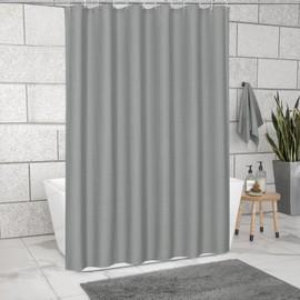 MitoVilla Extra Long Waffle Shower Curtain 72 x 84, Grey Farmhouse Fabric 84 inch Shower Curtain, XL Shower Curtains for Bathroom Decor, Luxury Weighted Shower Curtain 84 inch