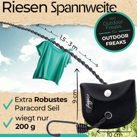 Camping Washing Line with Suction Cup + Hook - 3 m | The Perfect Travel Accessory and Travel Must Have | Travel Washing Line Travel | Laundry Drying for Backpacking, Outdoor, Hiking, Camping Gadget