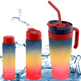 Foribyw 3Pcs Sports Water Bottle Set, 260ml/ 700ml/ 1200ml Straw Water Bottle with with Straw and Time Markings,BPA Free Leak-proof Drink Bottle for Running,cycling, Gym, School & Office(blue)
