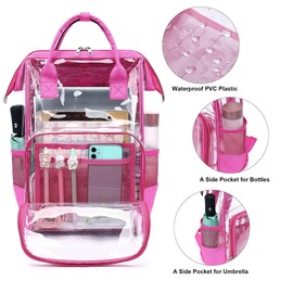 Yusudan Heavy Duty Clear Backpack for Men Women, School Bag Bookbag PVC Plastic Transparent Backpacks for Boys Girls (Rose Red)