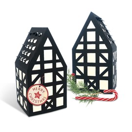 Ursus 21370090F Craft Set, Half-timbered Houses Approx. 7.7 x 15.5 x 7.7 cm, Set for Crafting 24 Houses in Black, Includes Transparent Paper in 10 Colours and Step by Step Instructions (English
