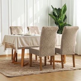 FORCHEER Chair Covers for Dining Chairs Set of 4,Velvet Beige Stretch Dining Room Chair Cover Kitchen Parsons Chair Slipcovers (Pack of 4, Velvet Beige)