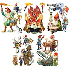 Wall Stickers Cute Gnomes Preparing for Christmas Winter Forest Removable Vinyl Colorful Wall Decals Vintage Posters