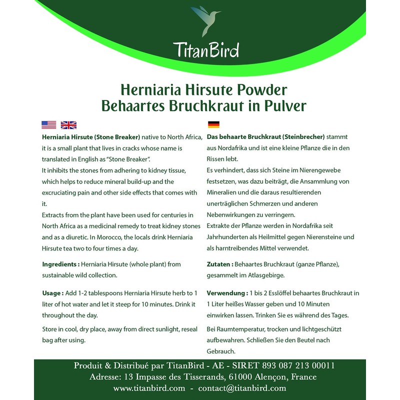 Titanbird Herniaria Hirsute (Stonebreaker) - Kidney & Bladder Cleaning, Wild