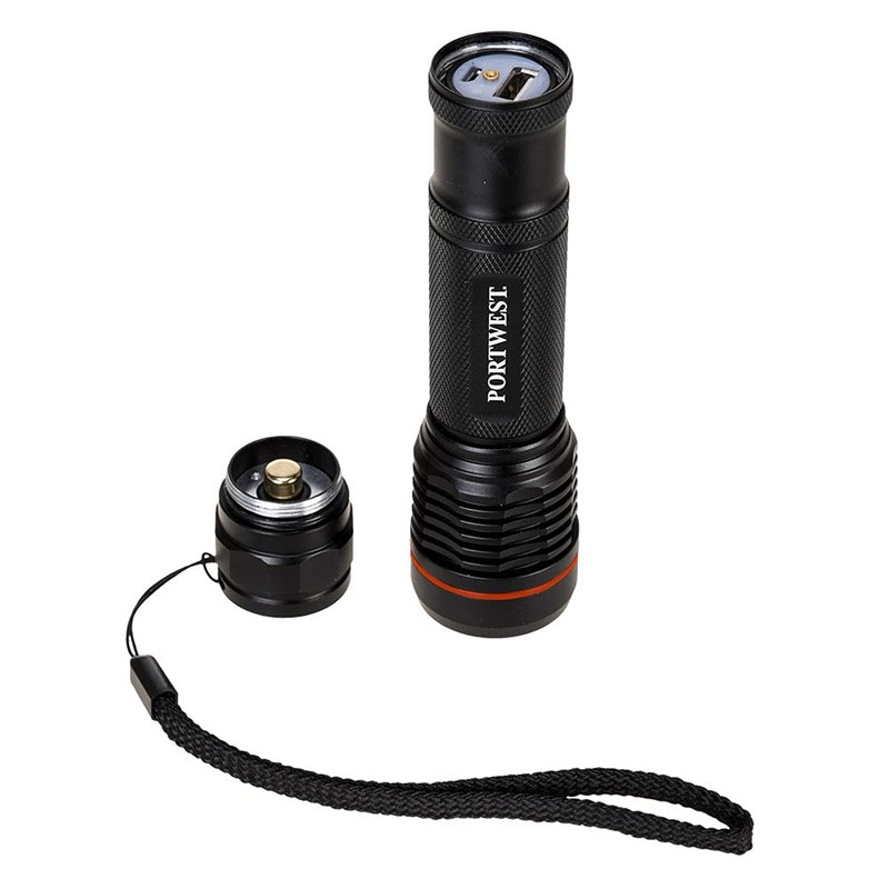 Portwest PA75 USB Rechargeable Flashlight Black