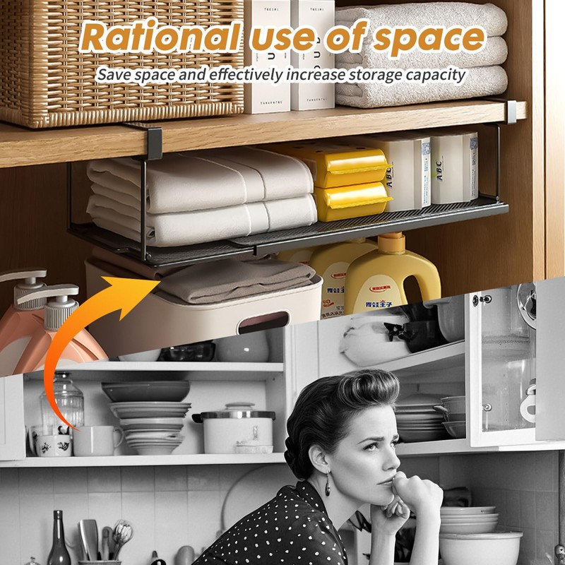 PowerKing Expandable Under Cabinet Shelf, Adjustable Length Under Shelf Storage
