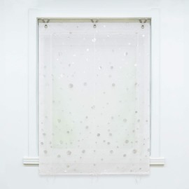 Heichkell Roman Blind with Eyelets Voile Modern Roman Curtain No Drilling Small Window Curtain Kitchen Shiny Circles Decorative Pattern White W x H 100 x 130 cm