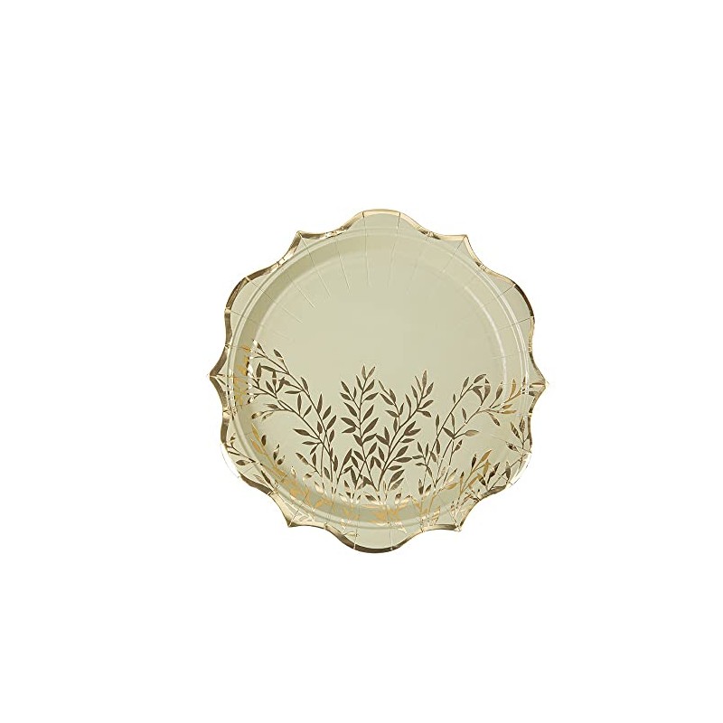 Luck and Luck 8 Sage Green Paper Plates with Gold