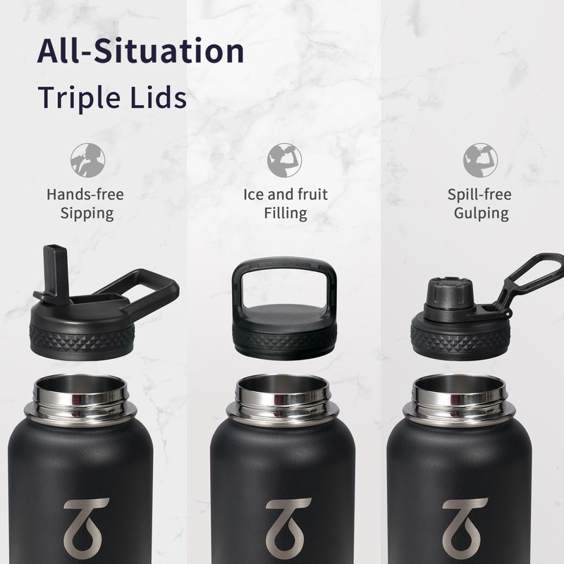 Trebo Water Bottle 64oz with Paracord Handle, Half Gallon Large