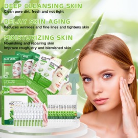 42PCS Aloe Vera Skincare Gift Set for Women,Aleo Vera Nourishing & Moisturizing Skin Care Sets & Kits Face Serum,Sleep Mask,Clay Mask,Lip Mask,Skin Care Set for Teenage Girls Women