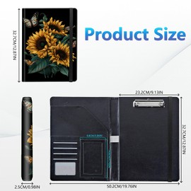 BREIDMKFM Sunflower Butterfly Clipboard Folder Portfolio, Leather Interview Resume Folder with 4 Business Card Holder, A4 Size Padfolio Clipboard for Business Office with Phone Pocket