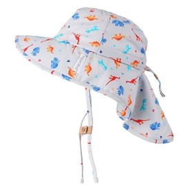 FlapJackKids - Sun Hat Neck Cape - Multi Dino - Medium 2-4Y