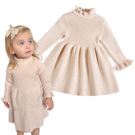 Simplee kids Little Girls' Long Sleeve Girl Dresses and Rompers Ribbed Knit Sweater Dress Apricot for 2T