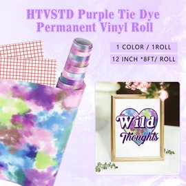 HTVSTD Tie Dye Permanent Vinyl Roll- 12'' x 8ft Purple Clouds Permanent Adhesive Vinyl for Mugs Decors Self Adhesive Sticker