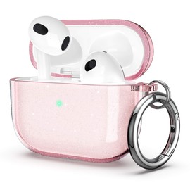 ULAK for Airpods 3 Case Clear, Protective AirPod 3 Cover Soft TPU Transparent Shockproof Case Accessories with Keychain for Airpods 3 [Front Led Visible]- Pink Glitter