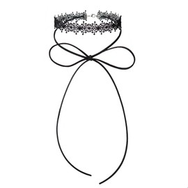 ALRNBY Bow Necklace for Women Black Red Choker Velvet Choker Lace Choker Y2k Jewelry Ribbon Cord Choker (Black Lace)