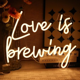 OYCGZV Love Is Brewing Neon Sign Warm White LED Neon Sign Wall Lettering Neon Sign USB LED Sign for Bedroom Bedside Playroom Party Store Hairdressing Salon Gift for Girls Friends