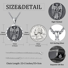 Aniu S925 Sterling Silver Archangel Raphael Prayer Charm Necklace Patron Saint Raphael Catholic Confirmation Gift Jewelry