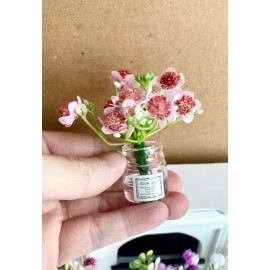 Miniature flower  in Glass Vase Dolls House Bunch Flowers Pot dollhouse 1:6 1:12 - Short vase pink 1 pcs