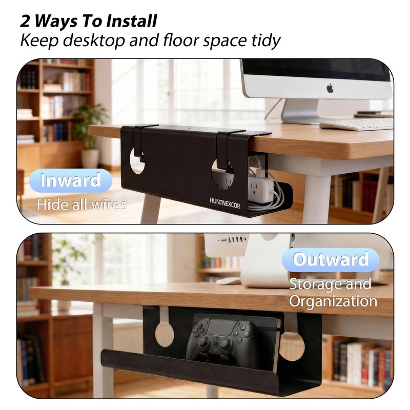 Under Desk Cable Management Tray No Drill, 17" Cable Organizer
