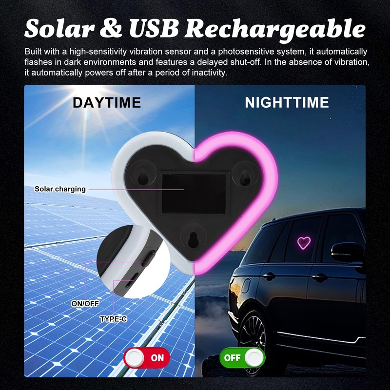 Upgrade Car Light LED Ambient Lights Heart Solar Lights Solar-Powered