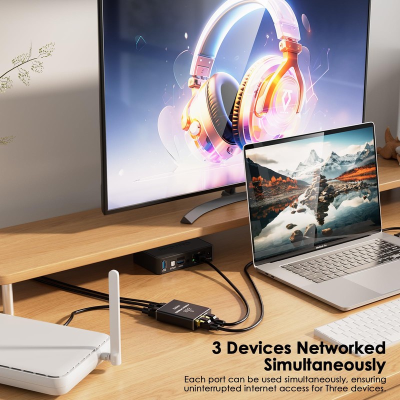 Dbilida 1 to 3 Ethernet Splitter - 1000Mbps LAN Splitter