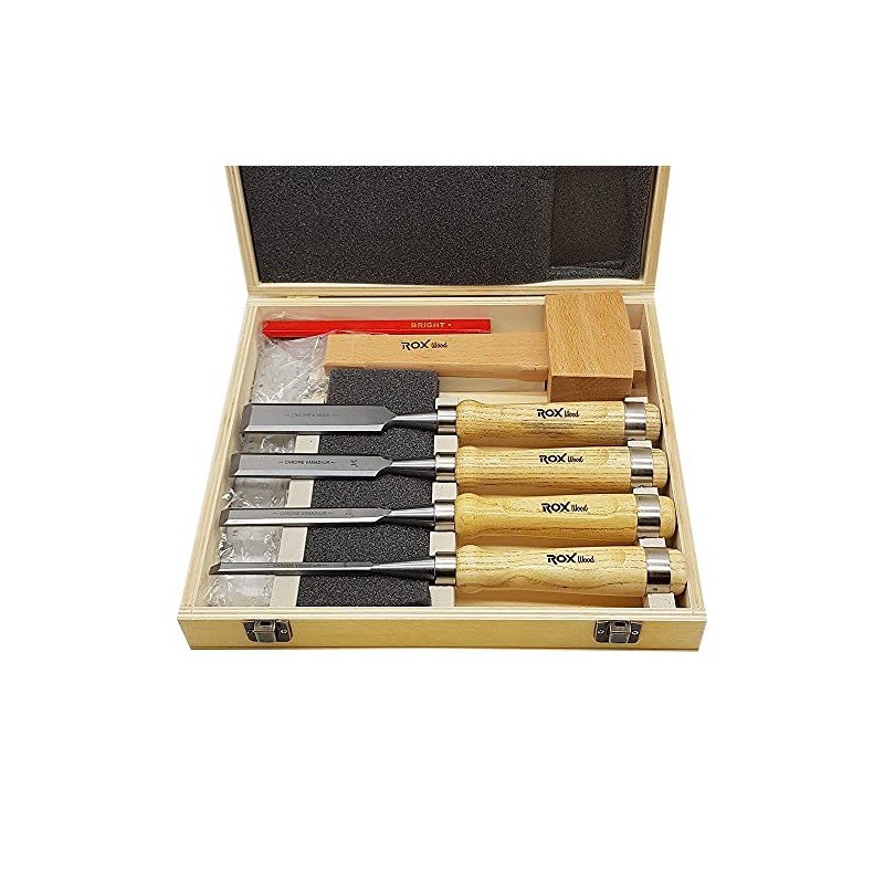 ROX Wood 8-Pieces Woodworking Carving Tools Chisel Set with Red