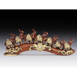 Everspring Import Elephants Walking on Bridge with Gold Decoration Figurine Wildlife Animal New