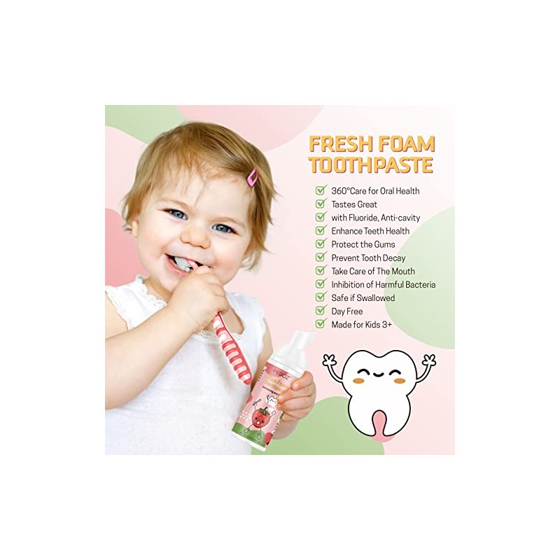 Foam Toothpaste Kids 2PCS, Toddler Toothpaste Cavity Protection, Clean and
