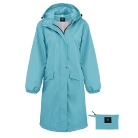 SaphiRose Womens Long Hooded Rain Jacket Waterproof Lightweight Raincoat Windbreaker
