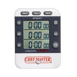3-Channel Digital Timer by Chef Master, Triple Channel Count Up/Down Kitchen Digital Timer for Cooking, Roasting, Grilling, Marinade, Boiling, Baking, Pocket Clip, Stand & Magnet for Hands Free -90271