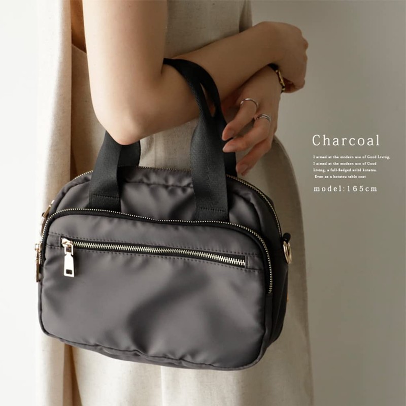 VITAFELICE vnsb-410z Women's Nylon 2-Way Mini Shoulder Tote, charcoal