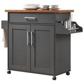 Pemberly Row Contemporary Wood Kitchen Island with Spice Rack in Gray/Oak