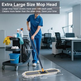 KeFanta 36" Commercial Dust Mops for Floor Cleaning,Industrial Heavy Duty Floor Duster with 2 Large Replacement Mop Head,Wet Dry Sweeper Broom for Hardwood,Tile,Concrete,Laminate,Garage Floors(Grey)