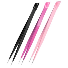 TOVINANNA 3pcs Nail Art Tweezers Double-ended Tweezers for Eyelash Extensions Straight Curved Tips for Nail Art