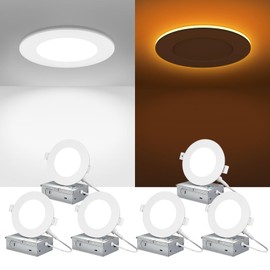ZYC Canless LED Recessed Lighting 4 Inch 6 Pack 5CCT Ultra-Thin Downlight Lights with Night Light Mode,9W 800LM Dimmable Retrofit Wafer Recessed Ceiling Light,1800K to 6000K